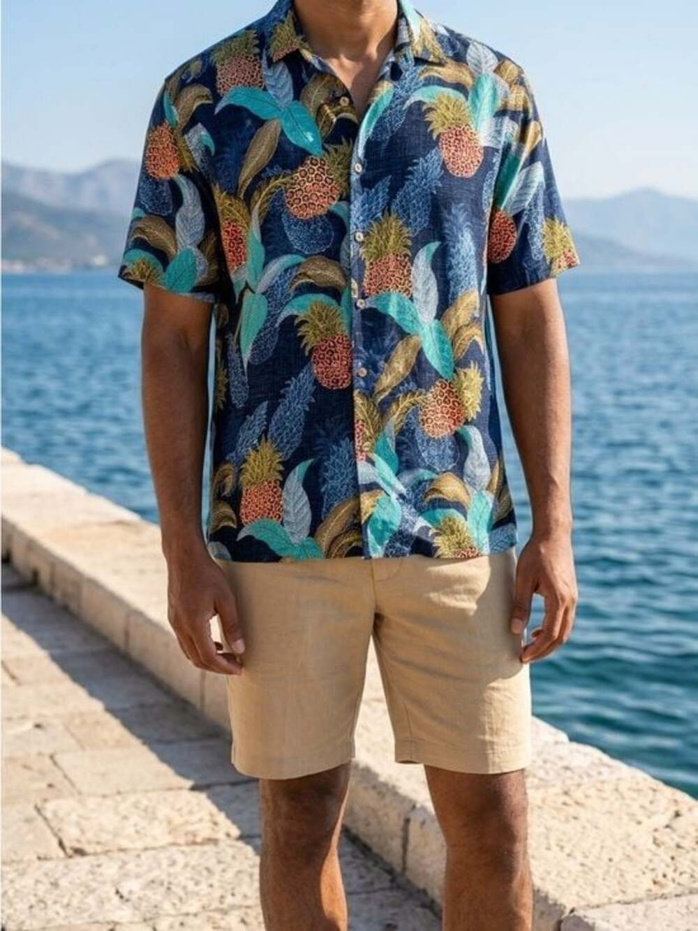 Moda Campia Leopard Pineapple Hawaiian Camp Shirt Men’s Large